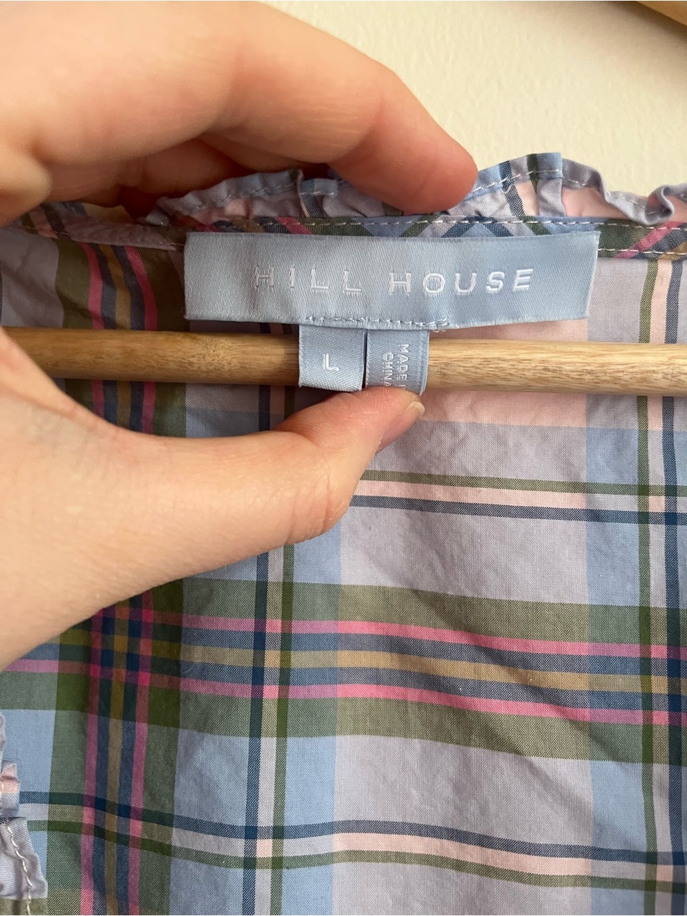 Plaid Puff-Sleeve Midi Dress in Pastel Pink and Blue hill house home - Picture 4 of 6